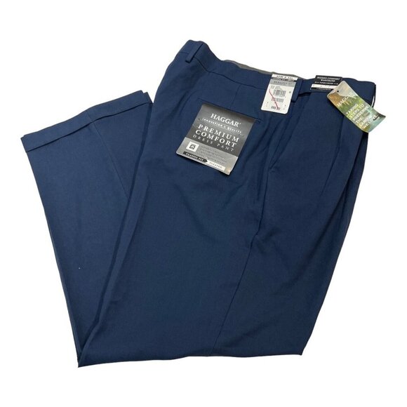 Haggar Mens‎ 40X32 Pants Trousers Premimum Comfort Classic Fit Navy Blue Pleated - Picture 1 of 8
